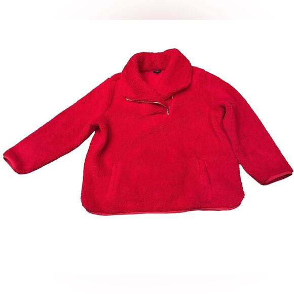 NWOT Talbots Plus 1X 2X Red Ultra Plush Sherpa Fleece Jacket Shawl Zip Pullover - Picture 2 of 9